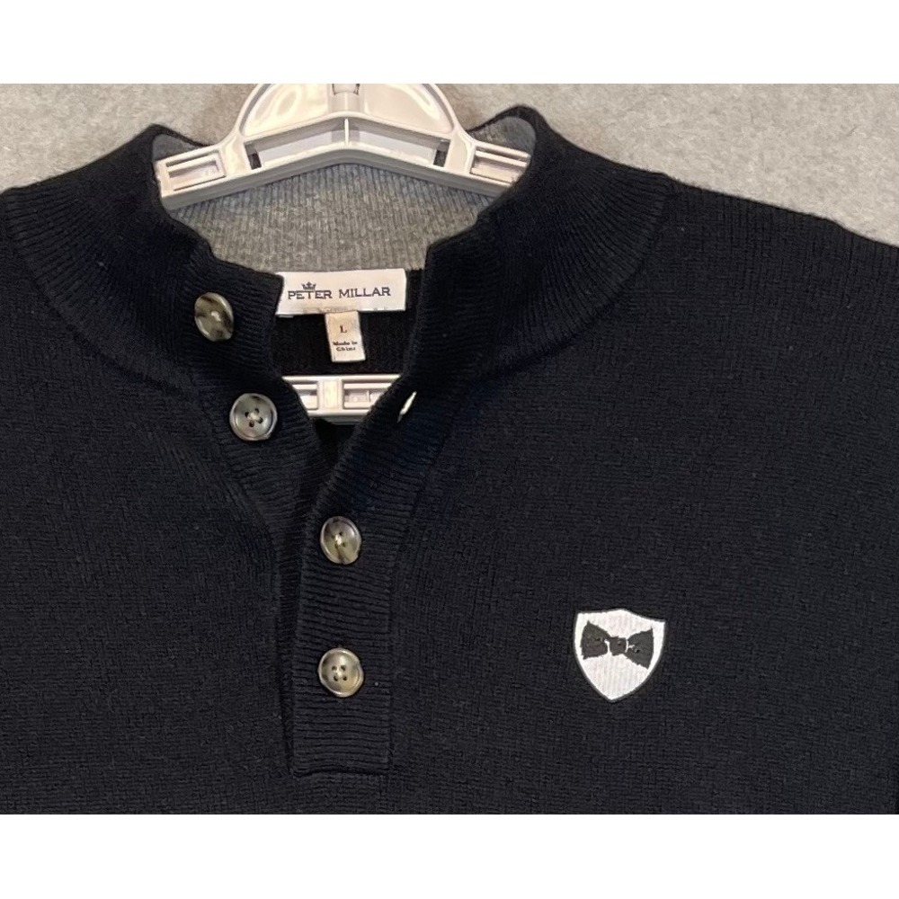 Peter Millar Sweater Men Large Black Cashmere 4 Button James Bond Bow Tie Luxury - Picture 3 of 10
